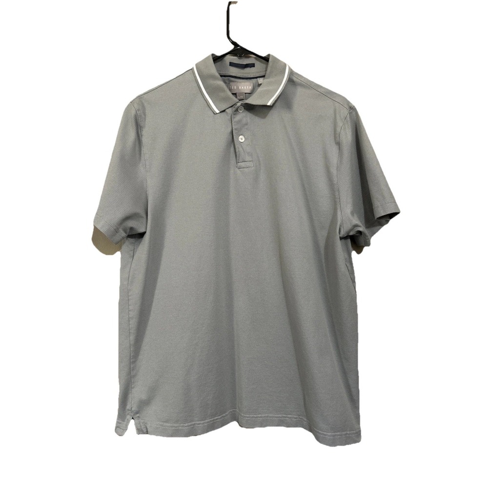 Ted Baker Men's L Short Sleeve Golf Polo Shirt Gray Subtle Geometric